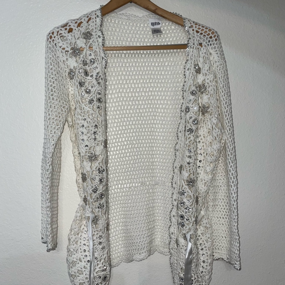 White Together knit beaded cardigan XL